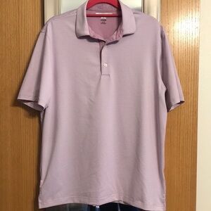 Greg Norman ML 75 Play Dry size Medium pink and white stripe golf shirt